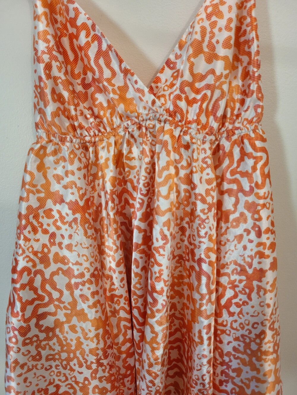 La SENZA Vintage Y2k Orange & White Leopard Print Satin Asymmetrical Chemise - M - Picture 3 of 9